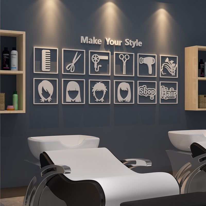  Tranh mica EPeBen dán tường nổi 3d hình các kiểu tóc decor trang trí Salon tóc decor trang trí salon, cửa hàng, spa 