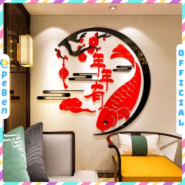  Tranh mica EPeBen dán tường nổi 3d hình Cá Chép PHÚC LỘC THỌ chúc mừng năm mới decor trang trí phòng khách 