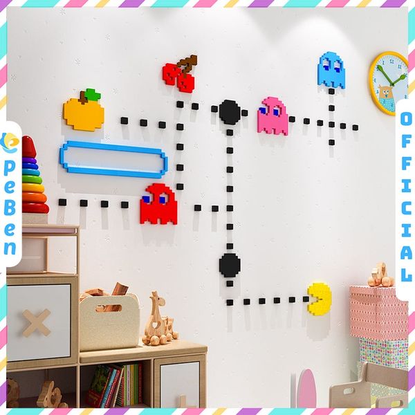  Tranh mica EPeBen dán tường nổi 3d hình trò chơi pacman decor trang trí phòng cho bé, mầm non, lớp học, mẫu giáo 
