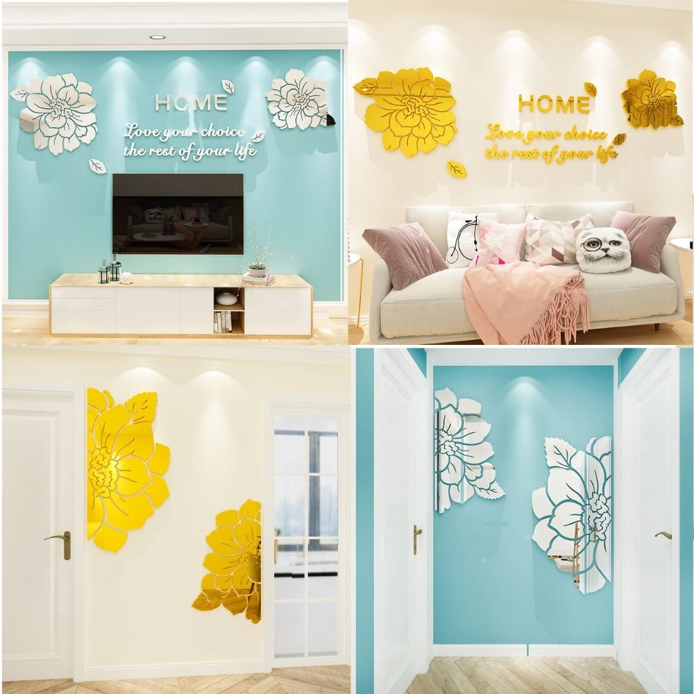  Tranh mica 3d dán tường mẫu tranh bông hoa tráng gương bóng, trang trí phòng khách, phòng bếp 