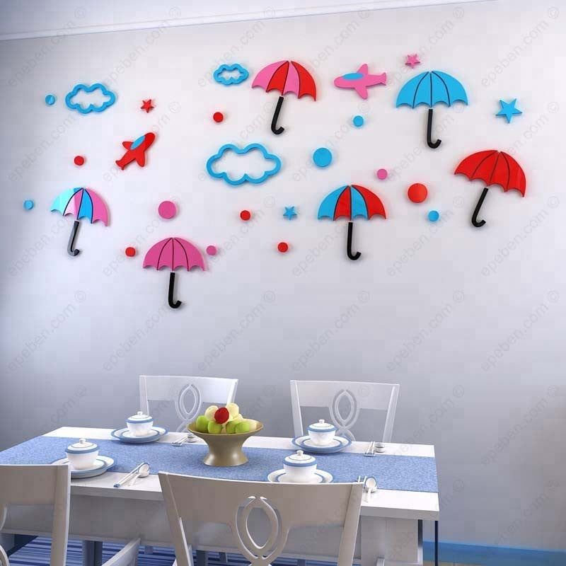  Tranh mica EPeBen dán tường nổi 3d hình bầu trời những chiếc ô decor trang trí mầm non, phòng cho bé 