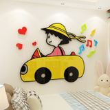  Tranh mica EPeBen dán tường nổi 3d hình cô bé maruko lái xe decor trang trí mầm non, phòng cho bé 