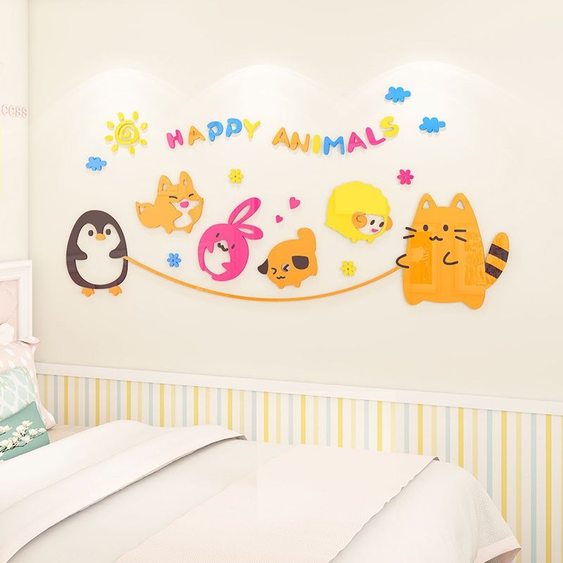  Tranh mica EPeBen dán tường nổi 3d hình gà con nhảy dây happy animals decor trang trí phòng cho bé, nhà trẻ 