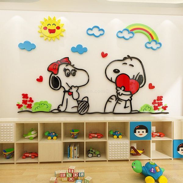  Tranh dán tường mica 3d decor khổ lớn snoopy trang trí mầm non, mẫu giáo, phòng cho bé 