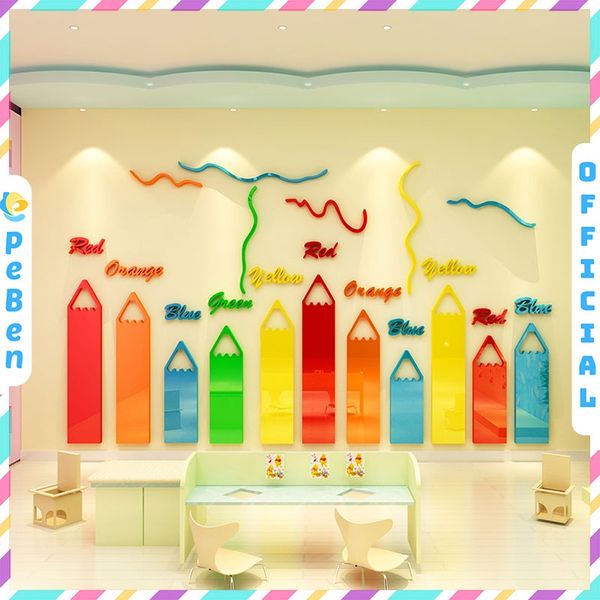  Tranh mica EPeBen dán tường nổi 3d hình bút chì màu, decor trang trí mầm non, khu vui chơi trẻ em, mầm non, mẫu giáo 