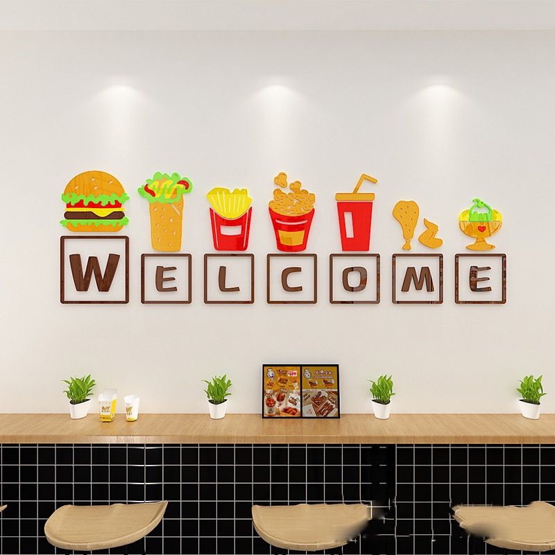 Tranh mica EPeBen dán tường nổi 3d hình Hamburger gà rán fastfood decor trang trí quán ăn đồ ăn nhanh, nhà hàng 