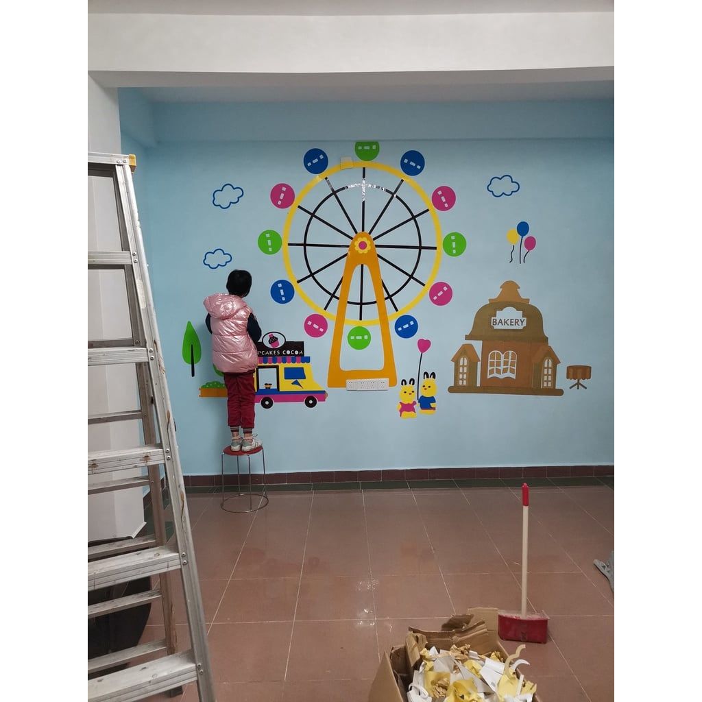  Tranh mica EPeBen dán tường nổi 3d hình vòng quay mặt trời, decor trang trí mầm non, khu vui chơi trẻ 