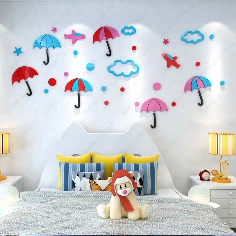  Tranh mica EPeBen dán tường nổi 3d hình bầu trời những chiếc ô decor trang trí mầm non, phòng cho bé 