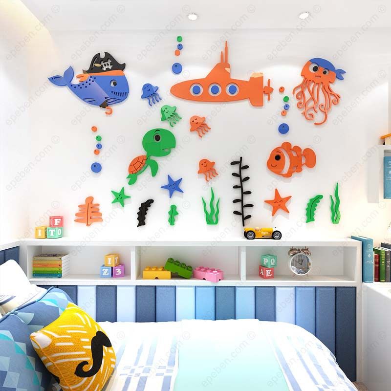  Tranh mica EPeBen dán tường nổi 3d hình cuộc sống dưới biển đại dương decor trang trí mầm non, phòng cho bé 