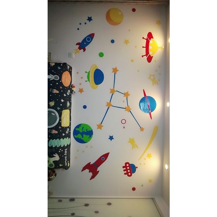  Tranh mica EPeBen dán tường nổi 3d hình phi thuyền trong không gian decor trang trí mầm non, phòng cho bé 