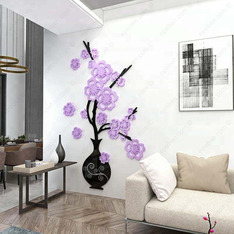  Tranh mica EPeBen dán tường nổi 3d hình bình hoa nở rực rỡ decor trang trí phòng khách, phòng ngủ 