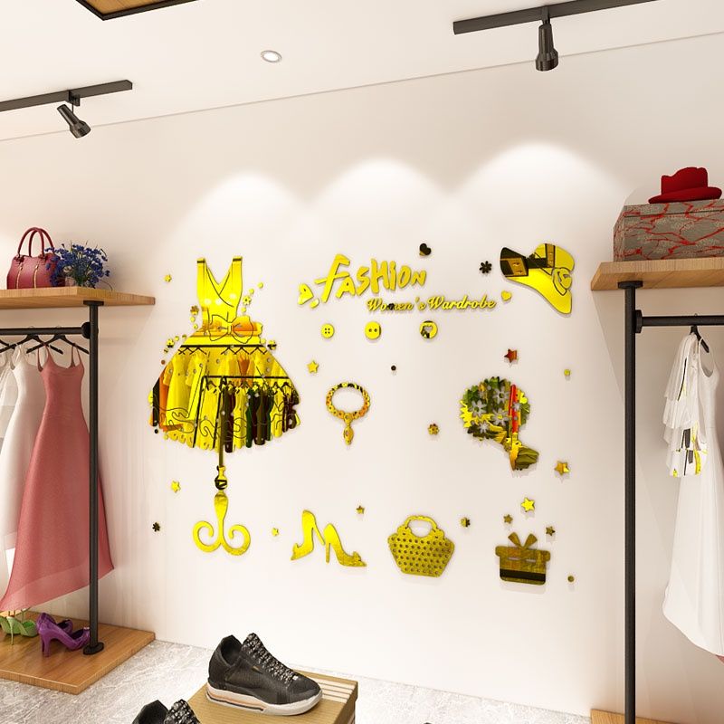  Tranh mica EPeBen dán tường nổi 3d hình váy, guốc, ví decor trang trí shop thời trang bán váy áo, shop phụ kiện 