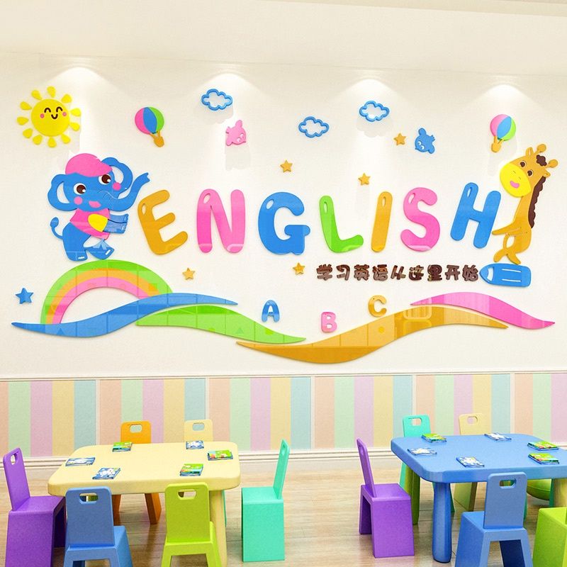  Tranh mica EPeBen dán tường nổi 3d hình welcome trung tâm tiếng anh english, decor trang trí mầm non, khu vui chơi 