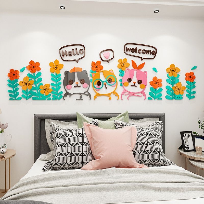  Tranh mica 3d dán tường mèo, thỏ dễ thương trang trí trường học, mầm non, mẫu giáo 