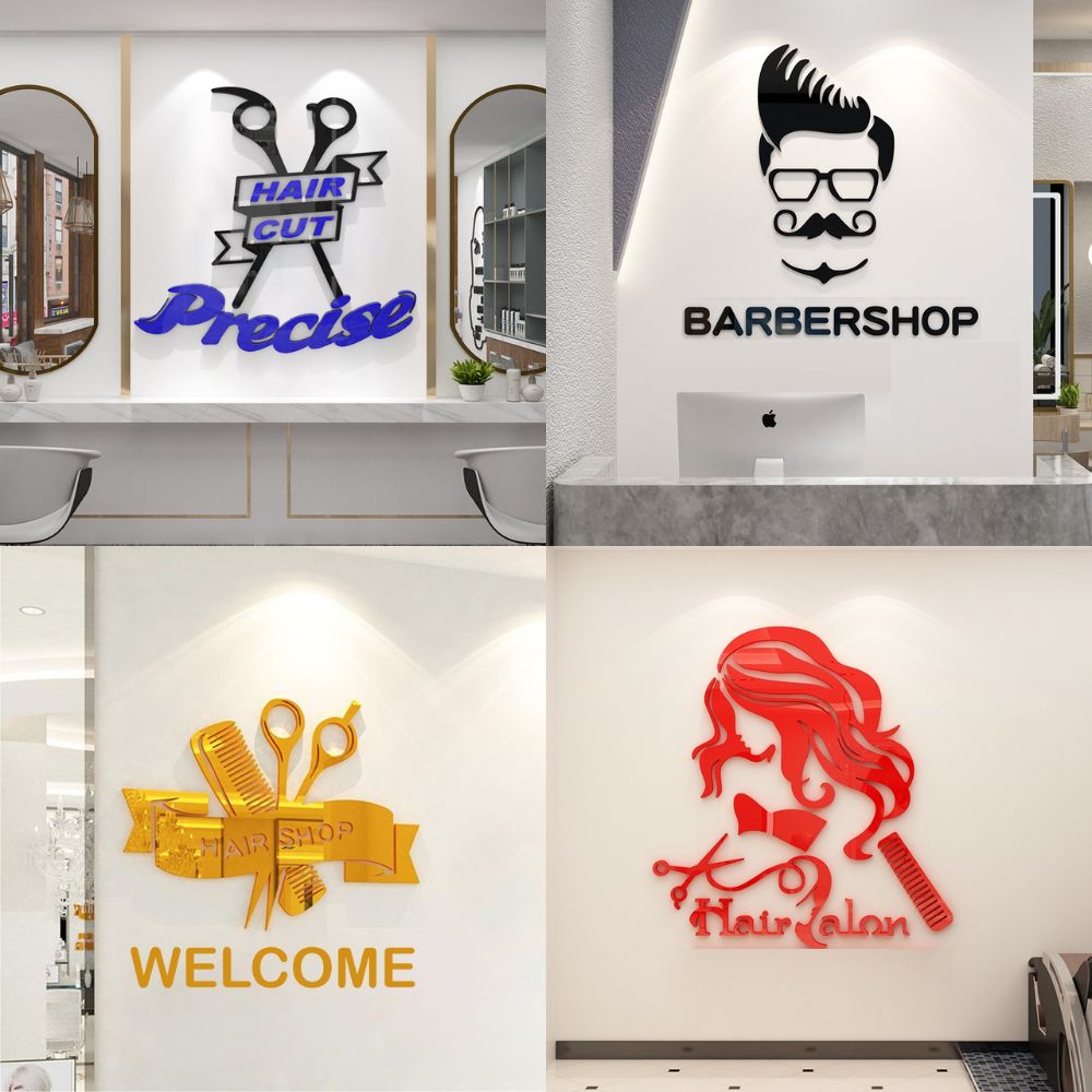  Tranh Mica 3d Dán Tường Salon Tóc Nữ, Barber Tóc Nam Trang Trí Salon Tóc, Tiệm Cắt Tóc 