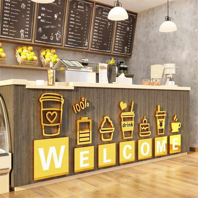  Tranh mica EPeBen dán tường nổi 3d hình Welcome quán cafe trang trí quầy bar, cửa hàng, trà sữa, trà chanh, quán nước 