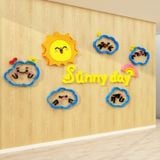  Tranh mica EPeBen dán tường nổi 3d hình Sunny day, mặt trời, đám mây, decor trang trí phòng cho bé, mầm non, mẫu giáo 