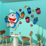  Tranh mica dán tường - doremon trà sữa happy trang trí cửa hàng trà sữa, trà tranh, quán nước 