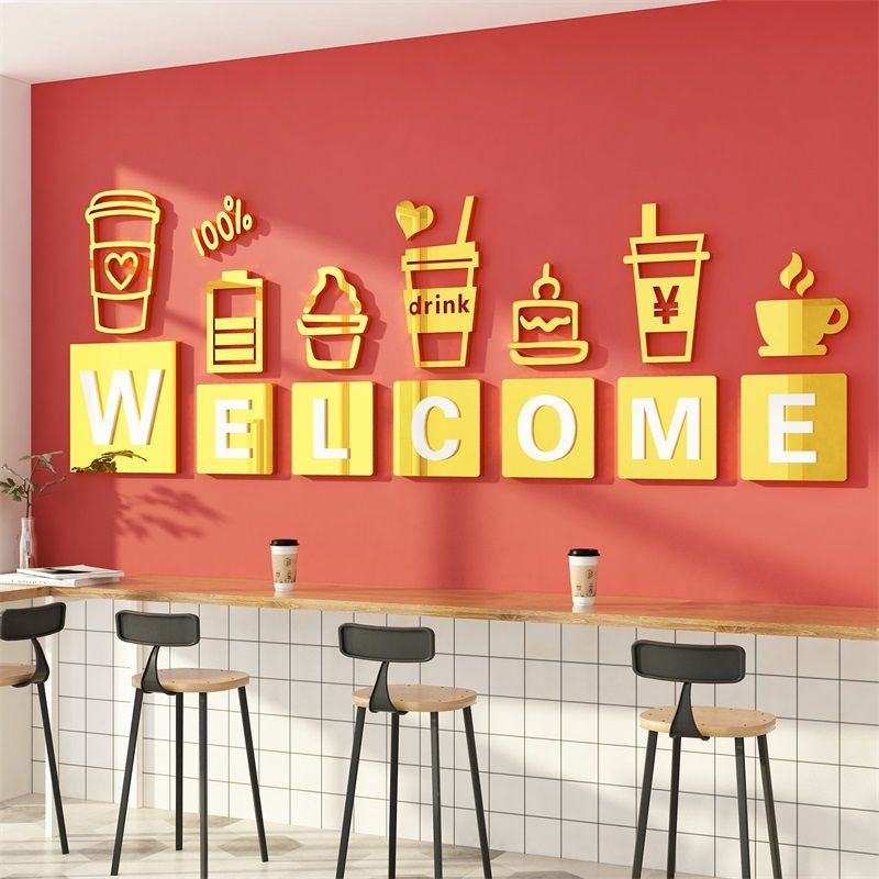  Tranh mica EPeBen dán tường nổi 3d hình Welcome quán cafe trang trí quầy bar, cửa hàng, trà sữa, trà chanh, quán nước 