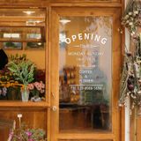  Chữ mica giờ làm việc, logo theo yêu cầu (chữ dán nổi) welcome trang trí cửa kính ra vào, cửa hàng,quán ăn,kinh doanh 