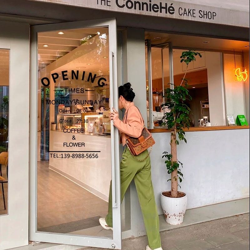  Chữ mica giờ làm việc, logo theo yêu cầu (chữ dán nổi) welcome trang trí cửa kính ra vào, cửa hàng,quán ăn,kinh doanh 