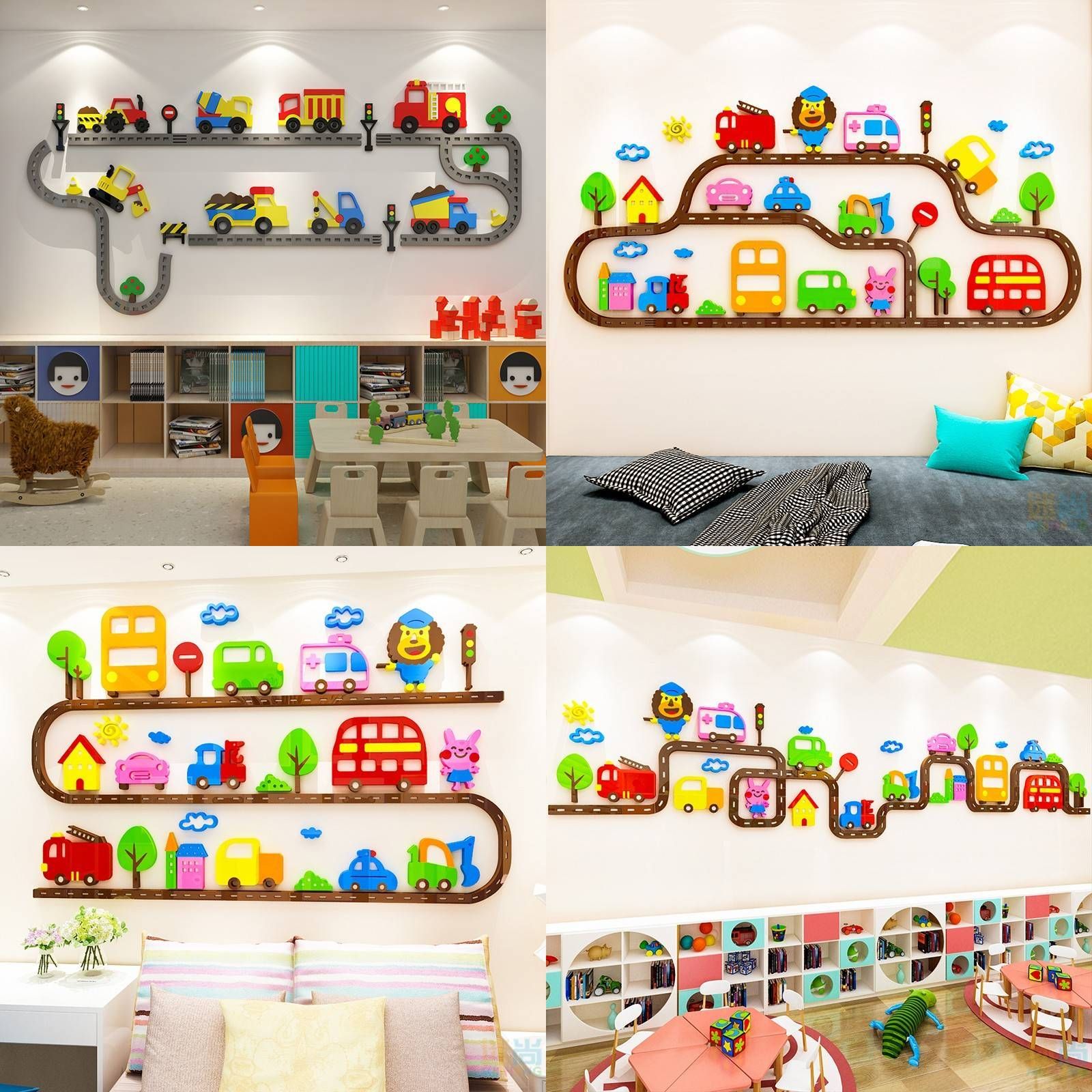  Tranh mica EPeBen dán tường nổi 3d hình xe cộ ô tô đường xá giao thông, xây dựng, decor trang trí phòng cho bé, mầm non 