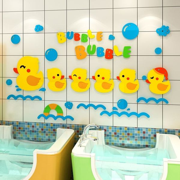  Tranh mica EPeBen dán tường nổi 3d hình bubble đàn vịt con theo mẹ, decor trang trí tường phòng tắm cho bé, khu vui chơi 