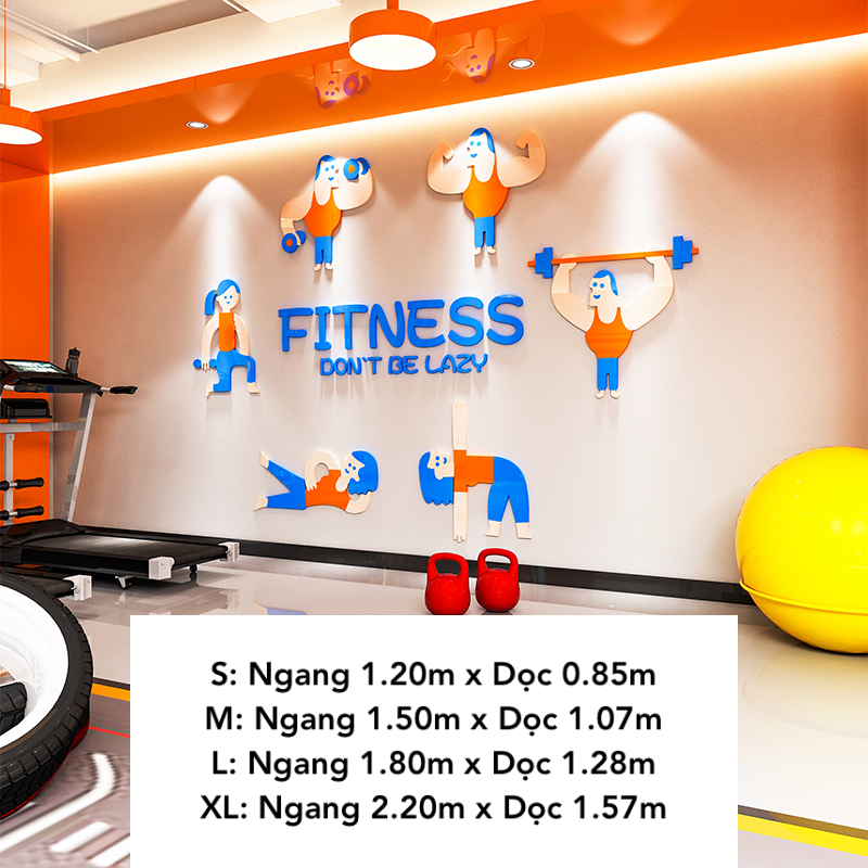  Tranh mica EPeBen dán tường nổi 3d hình Fitness don't be lazy nam nữ các động tác decor trang trí Phòng Tập Gym 