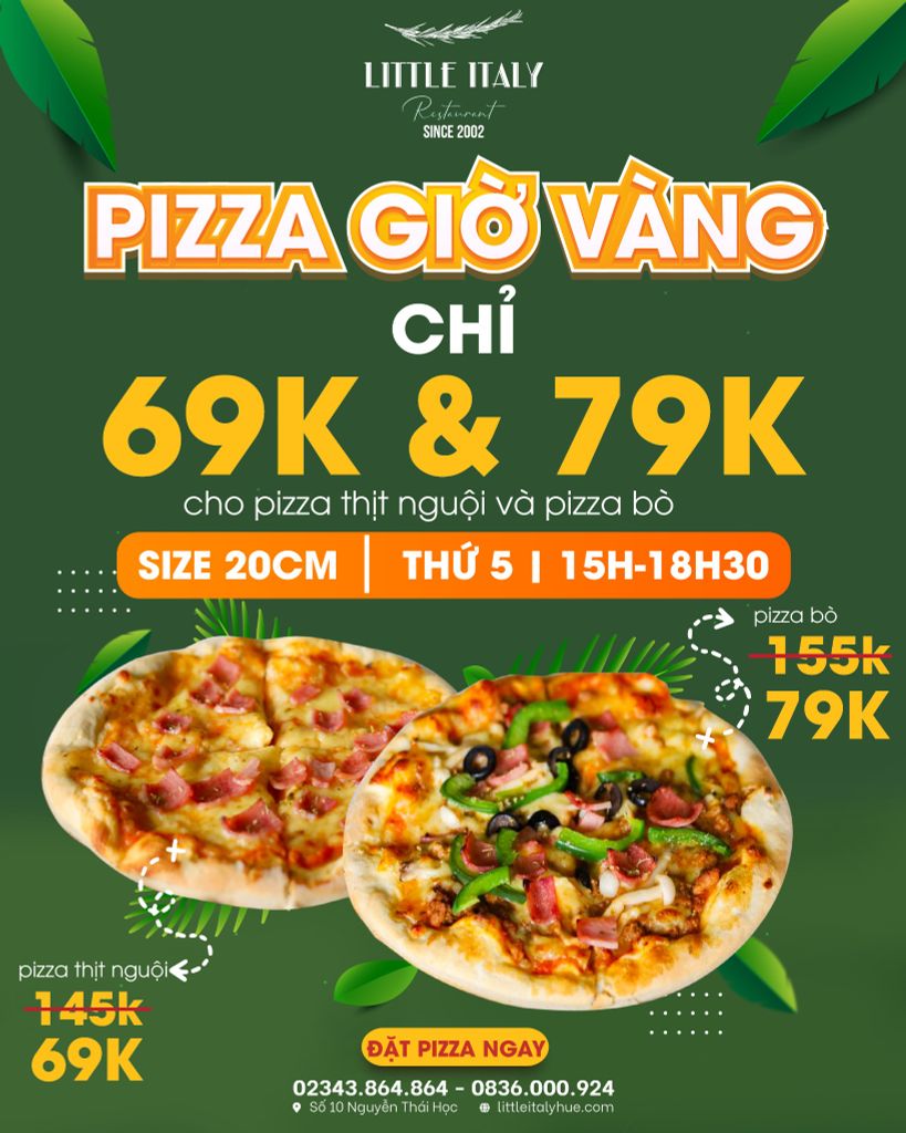  PIZZA GIỜ VÀNG BÒ BĂM 85K & THỊT NGUỘI 75K 