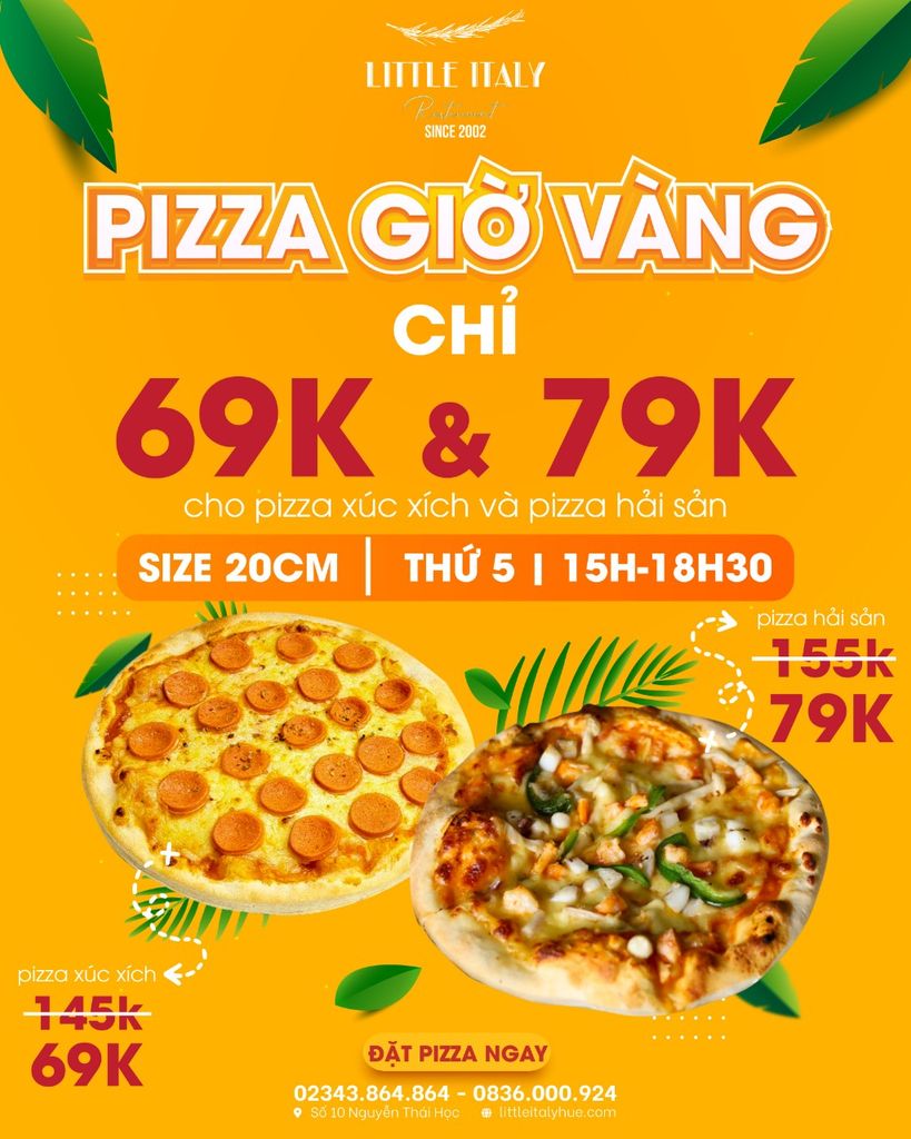  PIZZA GIỜ VÀNG HẢI SẢN 85K & XÚC XÍCH 75KK 