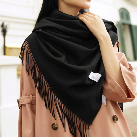 Lambwool Scarf Black Color - Khăn quàng dài tua rua 100% lông cừu màu Đen
