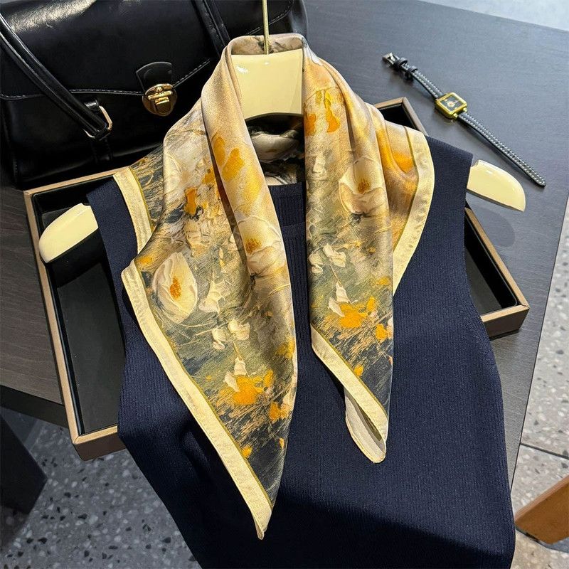 Khăn lụa tơ tằm họa tiết 53x53cm BASELE0692