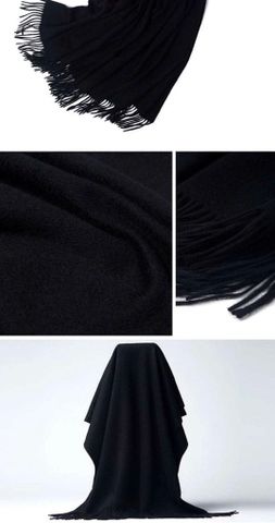 Lambwool Scarf Black Color - Khăn quàng dài tua rua 100% lông cừu màu Đen