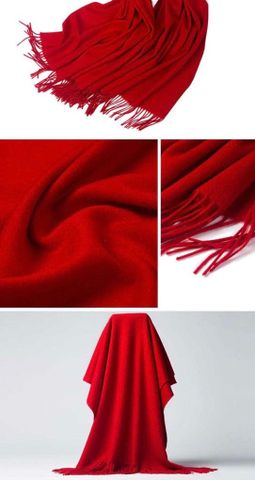 Lambwool Scarf Red Color - Khăn quàng dài tua rua 100% lông cừu màu Đỏ