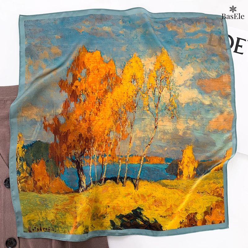 Khăn lụa tơ tằm họa tiết 53x53cm BASELE0145