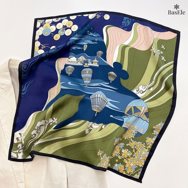 Khăn lụa tơ tằm họa tiết 53x53cm BASELE0153