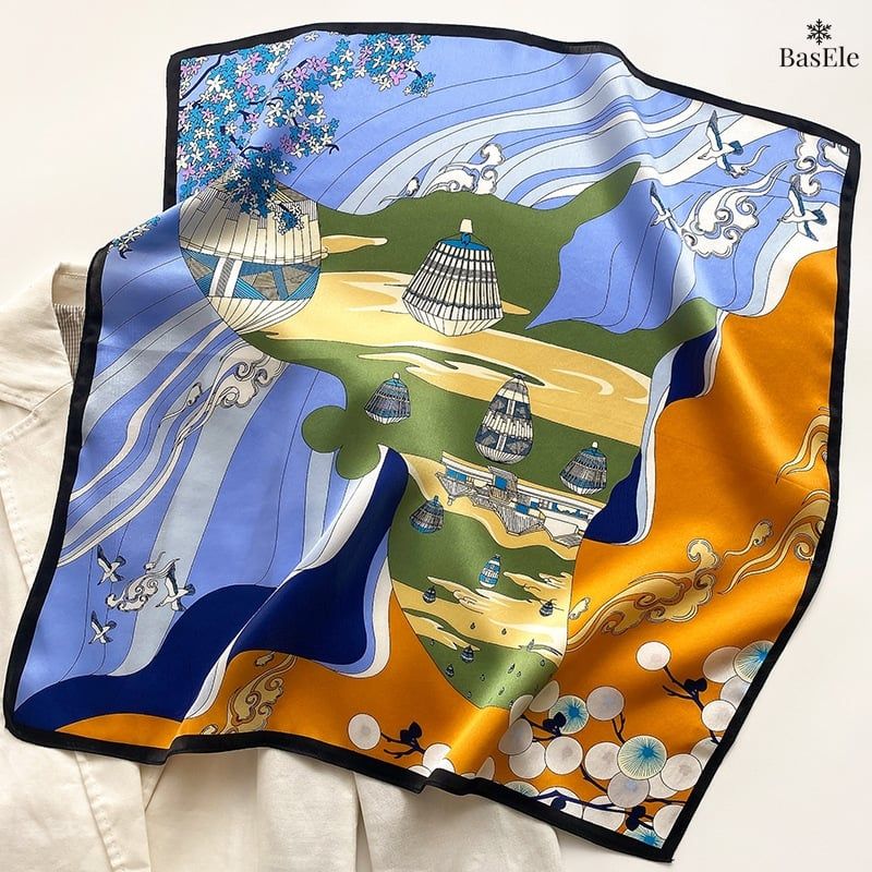 Khăn lụa tơ tằm họa tiết 53x53cm BASELE0154