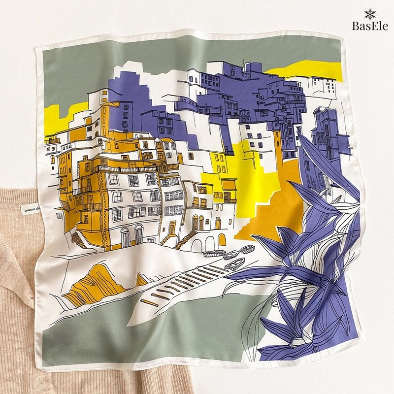 Khăn lụa tơ tằm họa tiết 53x53cm BASELE0139