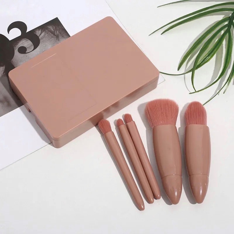 SET CỌ - Bộ cọ trang điểm makeup cá nhân 5 món màu hồng Vintage hộp gương