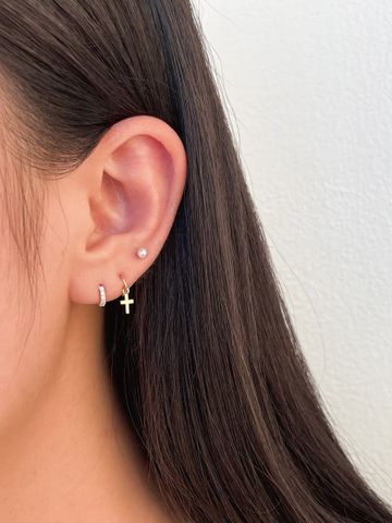  14K Cross mini huggie 