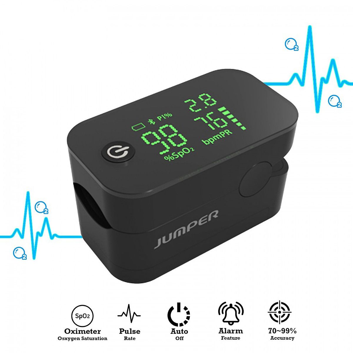 Máy đo nồng độ oxy máu SpO2, PR, PI Jumper JPD-500G (Kết nối Bluetooth + APP mobile)