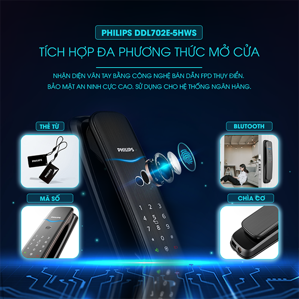  Khóa cửa vân tay Philips DDL 702E-5HWS 