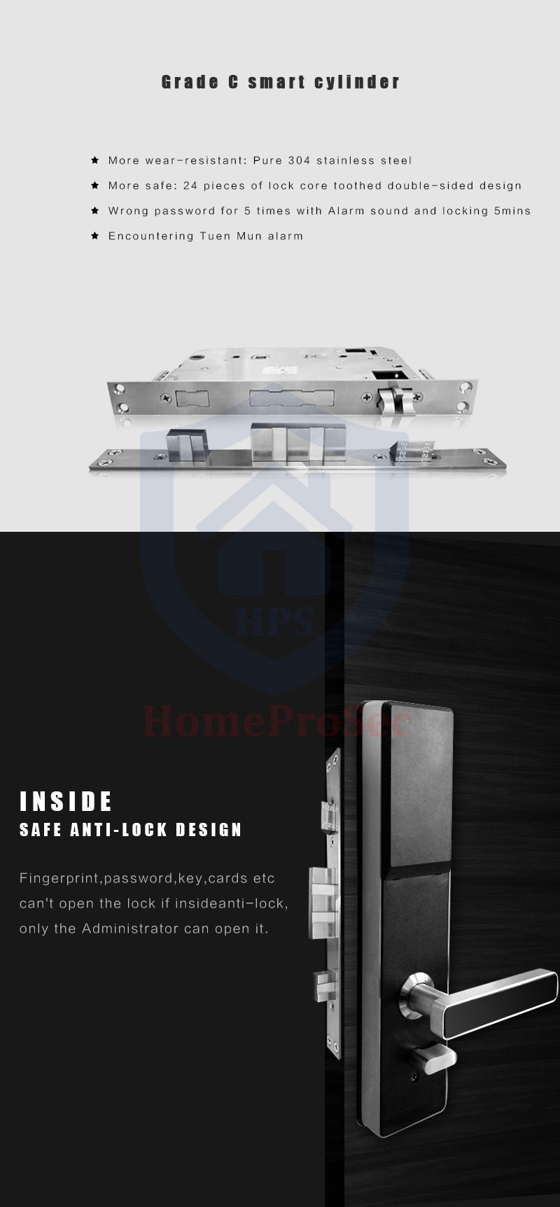 HPS- P 8010- Khóa vân tay cửa gỗ cao cấp HPS- P 8010