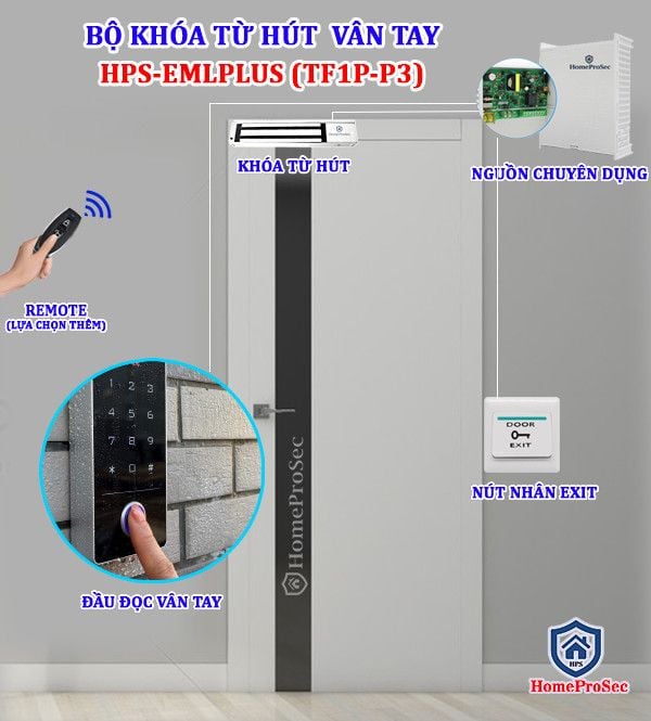  Bộ Khóa Từ Hút Vân Tay HPS- EMLPLUS ( TF1PP3) 