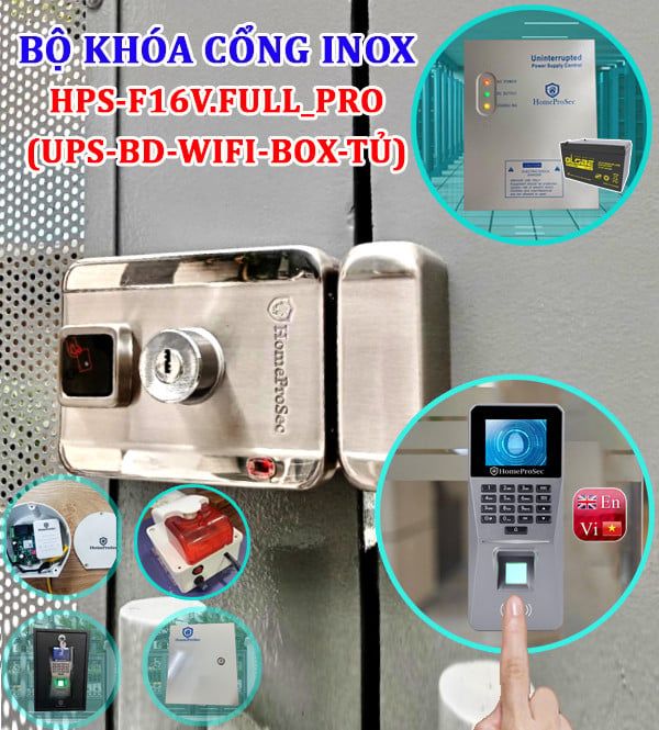  Bộ khóa vân tay inox HPS- F16VFULL PRO( UPS-  BD- BOX- WIFI- TU) 