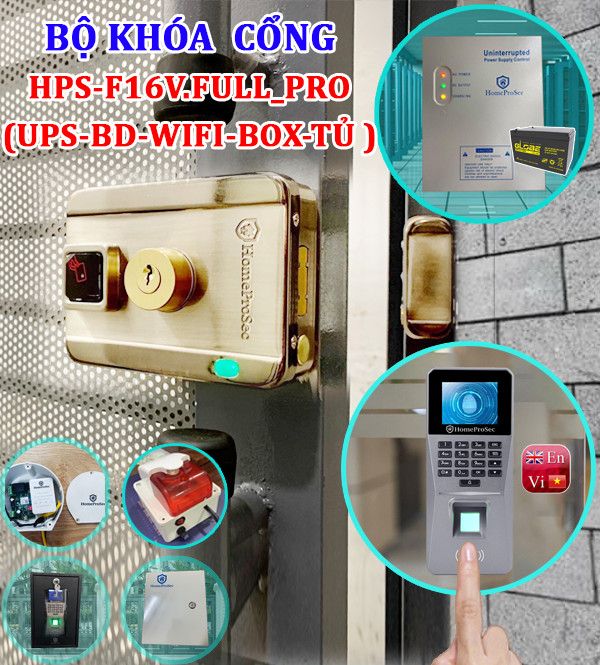  Khóa Vân Tay Cổng Sắt HPS- F16VFULL PRO( UPS-  BD- BOX- WIFI- TU) 