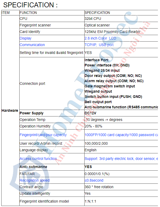  HPS- F19V- Vân tay trong nhà HomeProSec HPS- F19V (Tiếng Việt) 