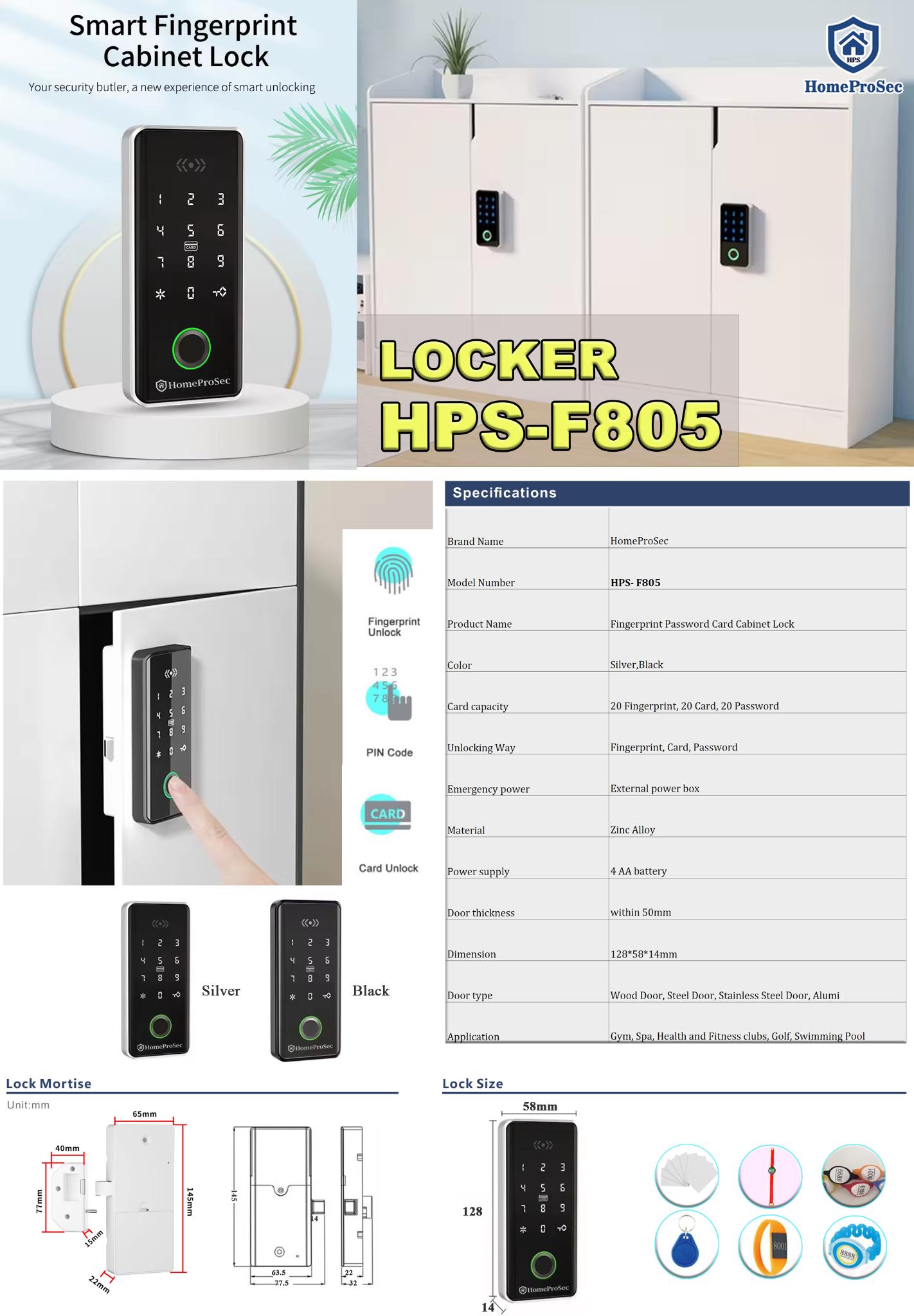  Khóa tủ vân tay HomeProSec HPS- F805 