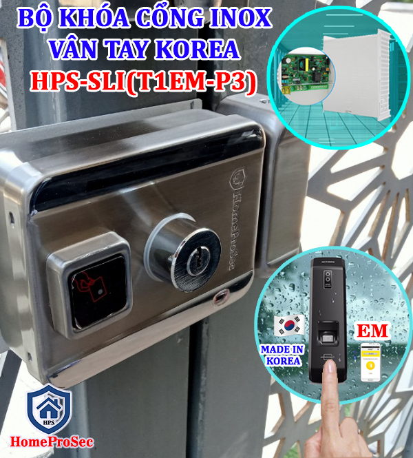  Khóa cổng vân tay inox Hàn Quốc -Made in Korea ( T1EM-P3 ) 