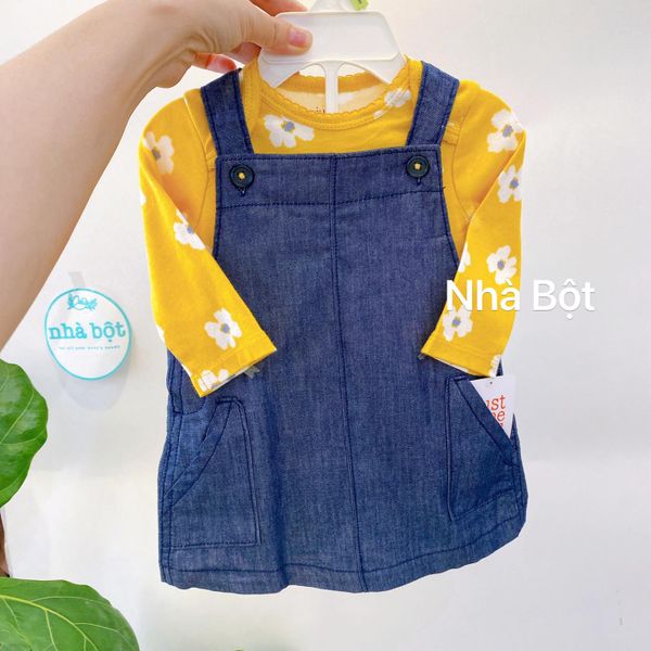  Set Yếm Carter màu vàng hoa trắng-jean trơn 
